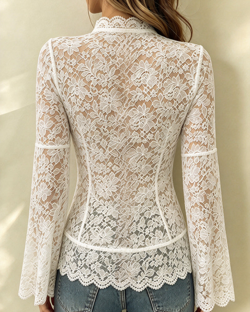 Blouse Staande Kraag Casual Lange Mouw