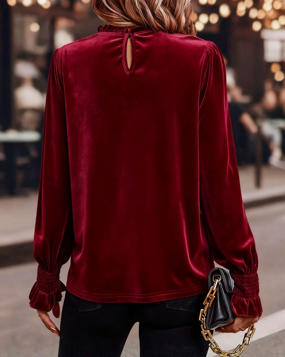 Top Gerimpeld Fluweel Lange Mouw