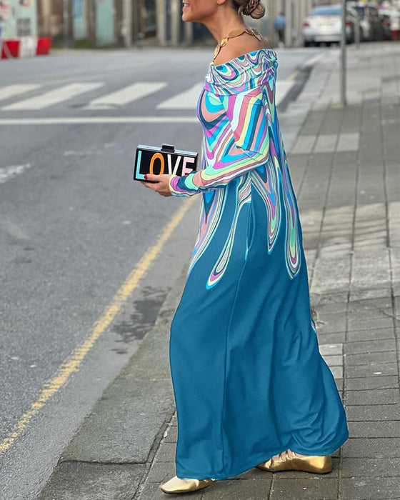 Off-shoulder elegante maxi-jurk met lange mouwen