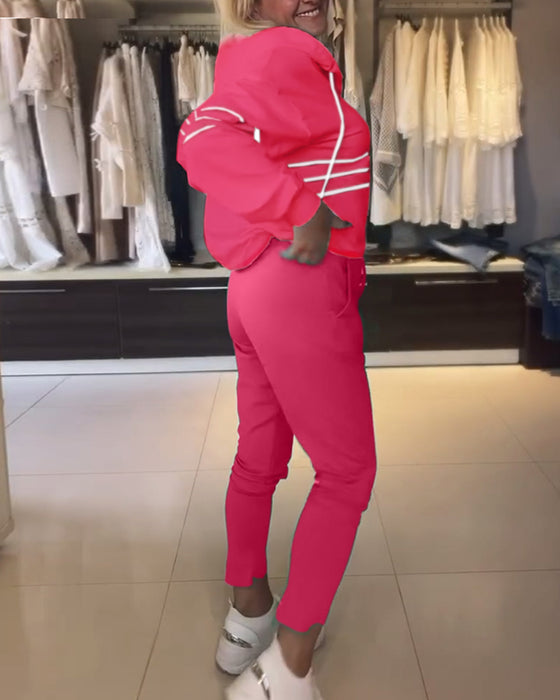 Casual hooded sweatshirt set met gestreepte print