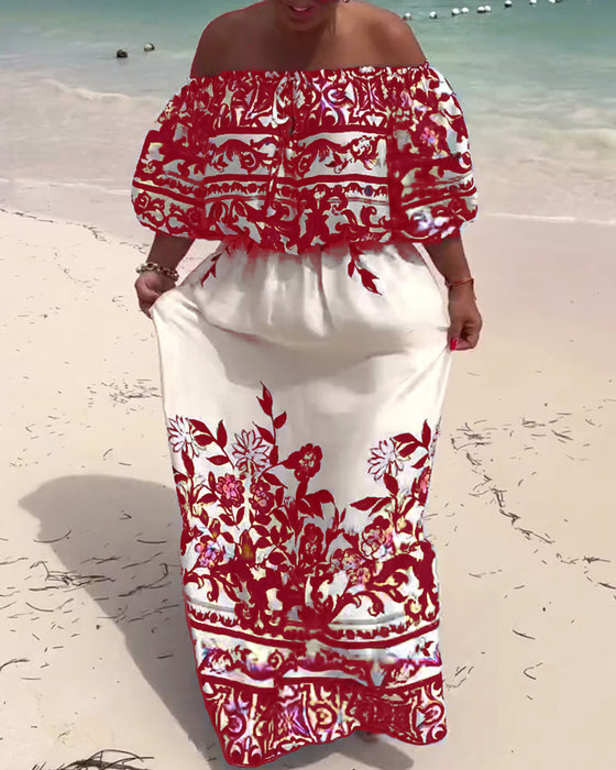 Jurk Off-Shoulder Gedrukt Resort