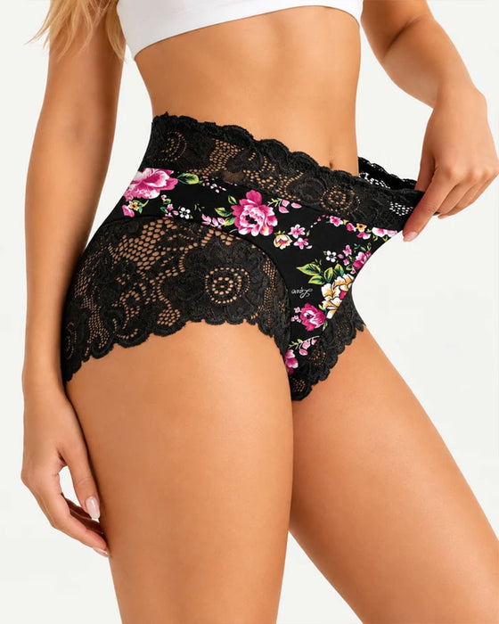Slips 3-Pack Hoge Taille Bloemig Print Kant Rand