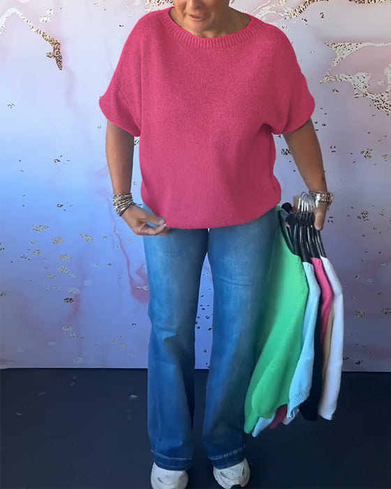 Casual losse pullover met effen kleur en ronde hals