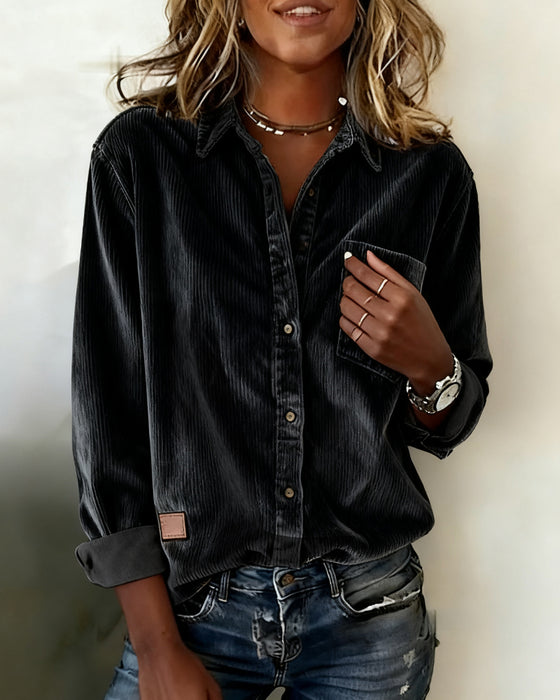 Shirt Modieus Ribfluweel Rever