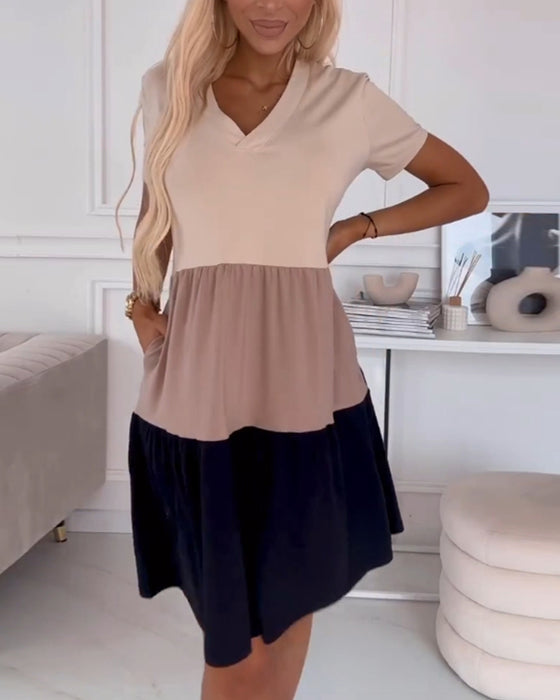 Casual jurk met kleurblokken en korte mouwen