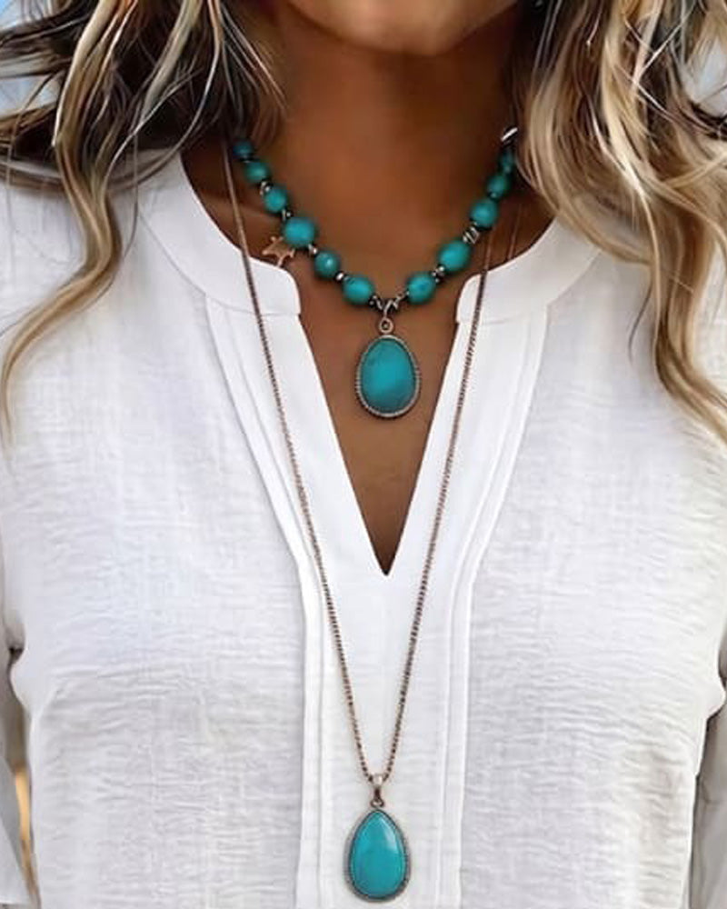 Blouse V-Hals Gelaagde Ruche Mouw