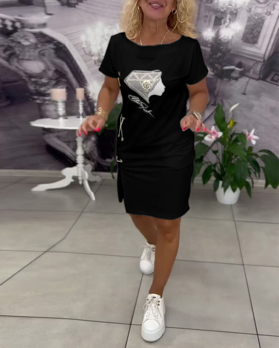 Jurk Bedrukt Nauwsluitend Split