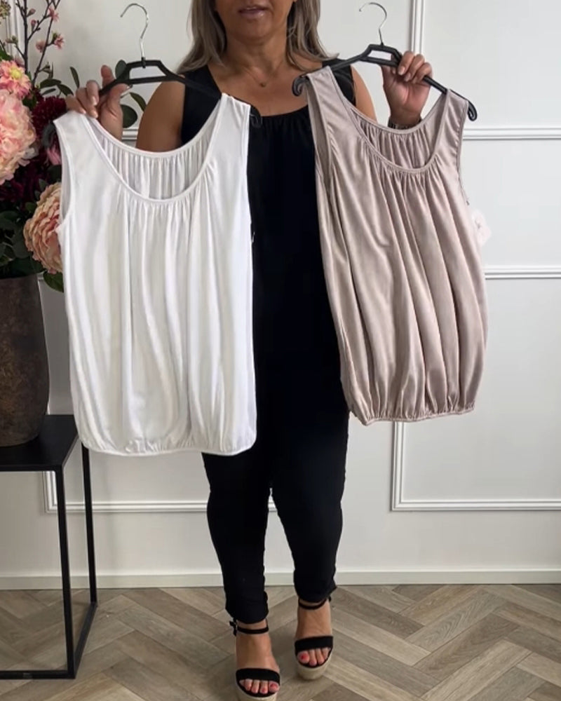 Tanktop Mouwloos Effen Geplooid