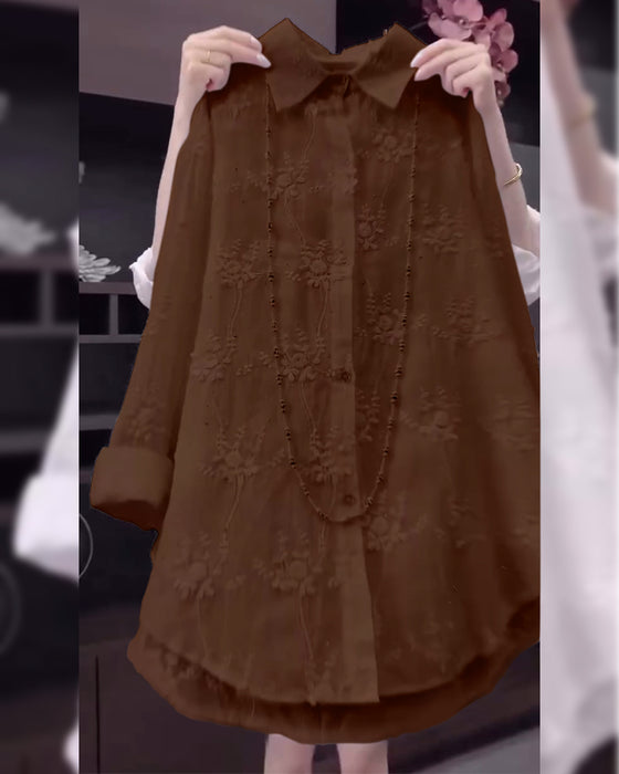 Shirt Effen Geborduurd Vallende Schouder