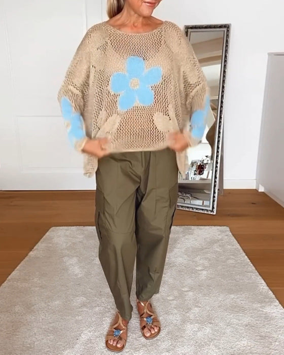 Casual holle trui met ronde hals en lange mouwen