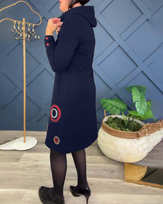 Casual jurk met rits en capuchon en cirkelprint