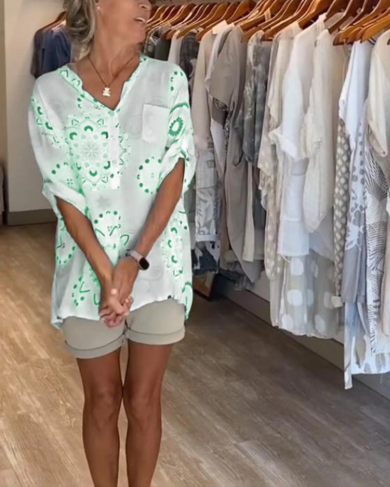 Blouse Veelzijdig V-Hals Bedrukt Halve Mouwen