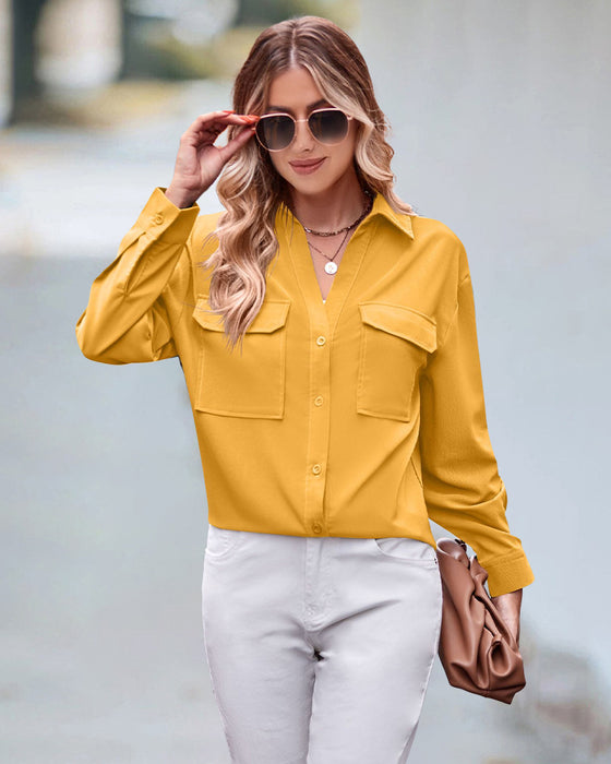 Casual blouse met lange mouwen in effen kleur