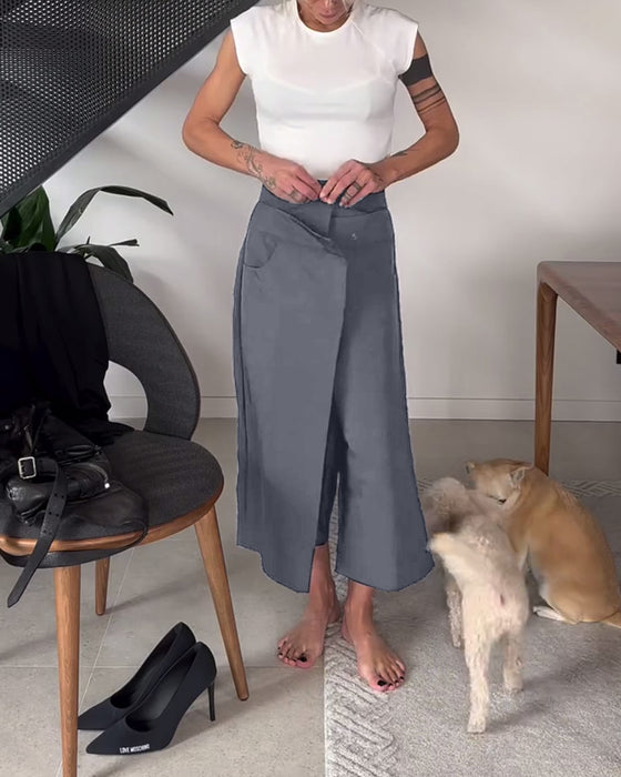 Eenvoudige effen asymmetrische casual broek
