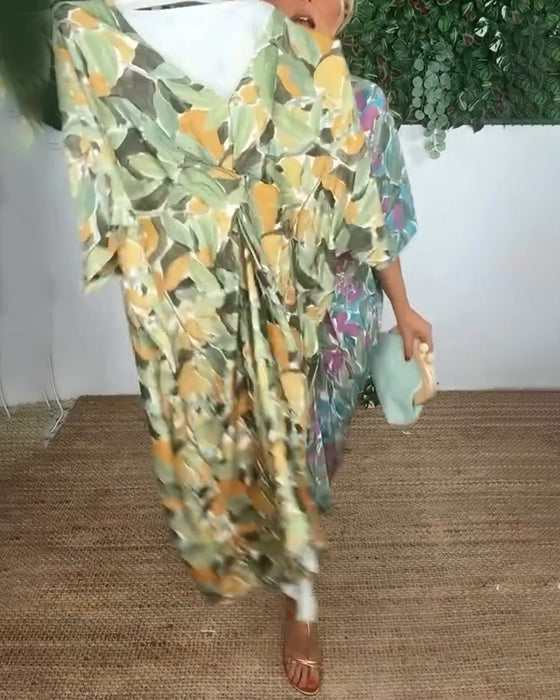 Jurk Met V-Hals En Gedraaid Printontwerp