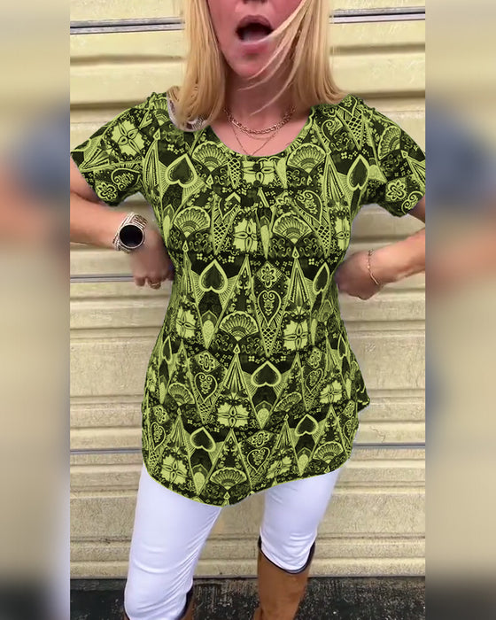 T-shirt casual retro ronde hals bedrukt