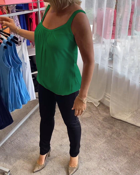 Set Casual mouwloze top met plooi en effen kleur