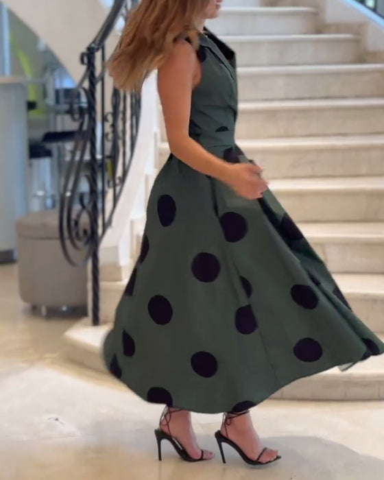 Mouwloze revers elegante effen kleur jurk