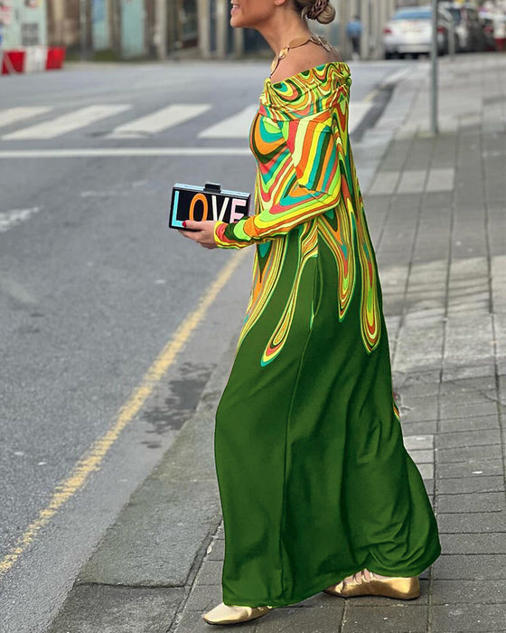 Off-shoulder elegante maxi-jurk met lange mouwen