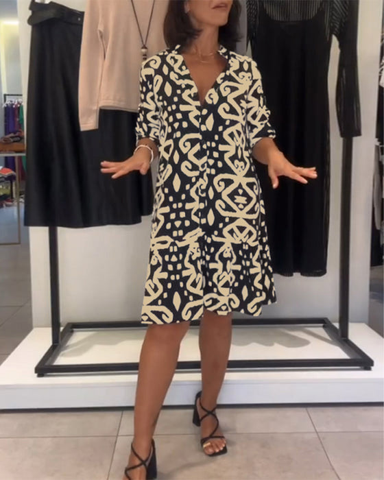 Jurk V-Hals Elegant Bedrukt