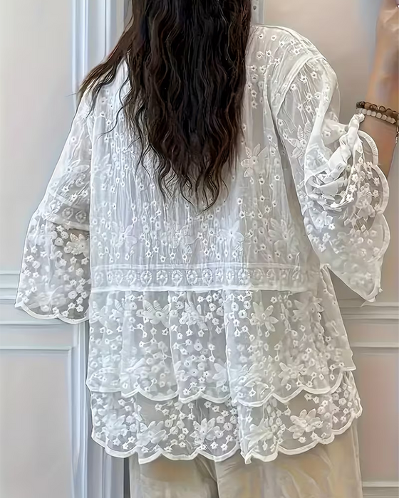 Blouse Korte Mouw Kant Trim