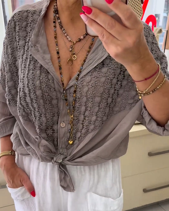 Blouse Met Knoop En Vleermuismouw