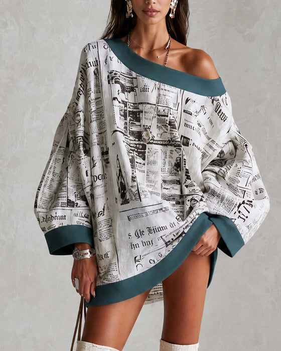 Jurk Off-shoulder Vleermuismouw Print