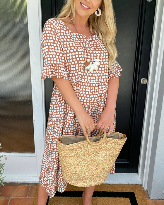 Midi-jurk met ronde hals en stippenprint