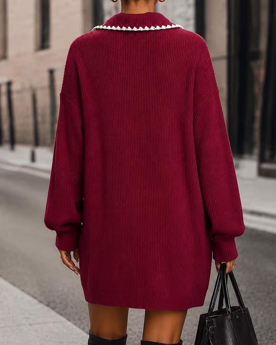 Trui Jurk Revers Contrast Lantaarnmouw