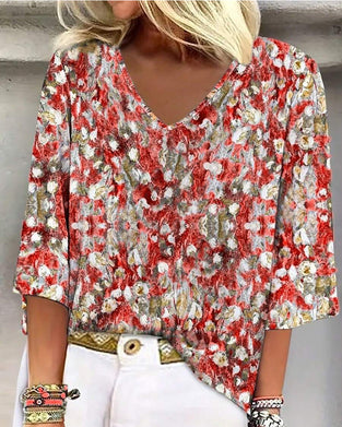 Blouse Bloemenprint V-Hals Driekwart Mouw