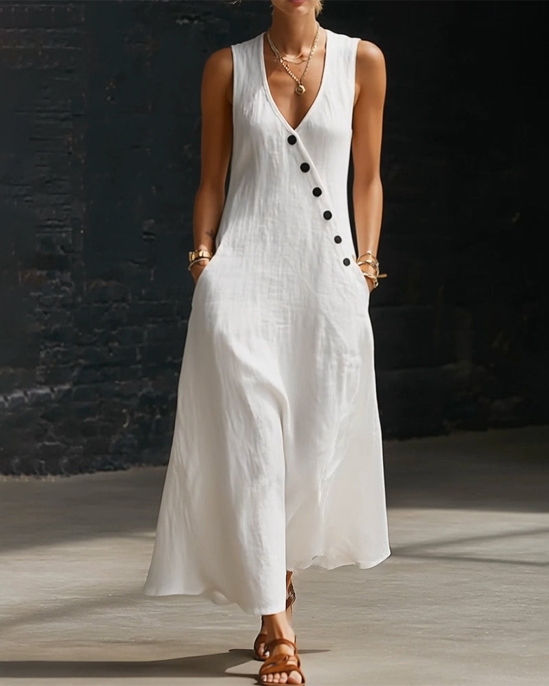 Jurk Effen Kleur Knoop Vest