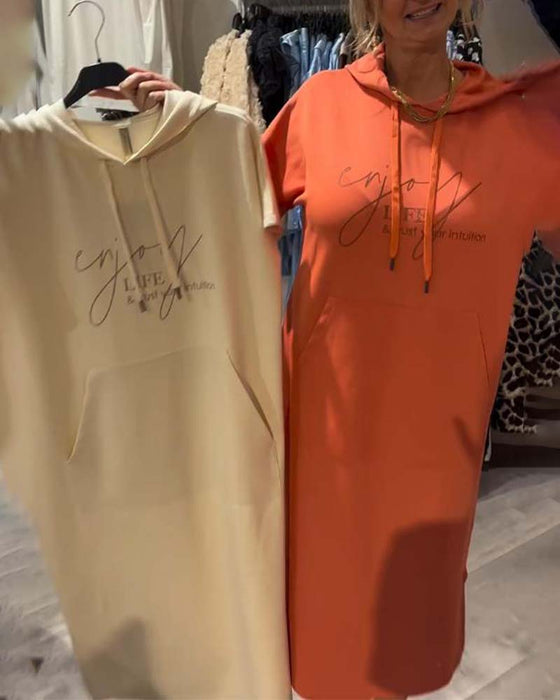 Jurk Met Capuchon Casual Trekkoord