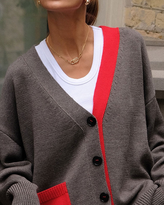 Cardigan Contrast V-Hals Knoopsluiting