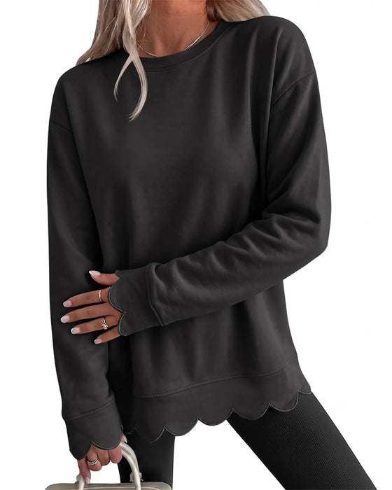 Sweatshirt Scallop Trim Casual