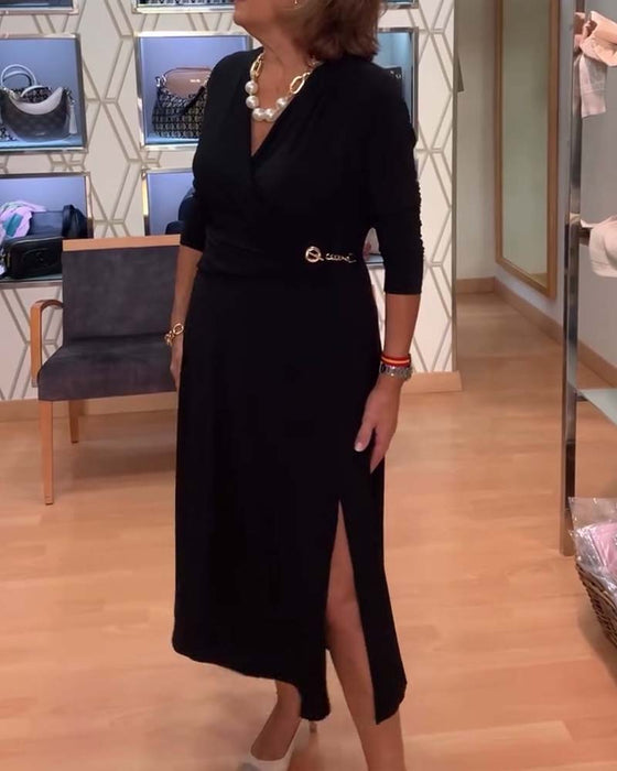 V-hals Aangesloten Taille Split Jurk