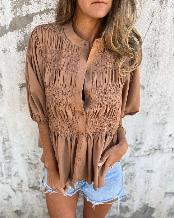 Blouse Casual Mode Korte Mouwen Effen