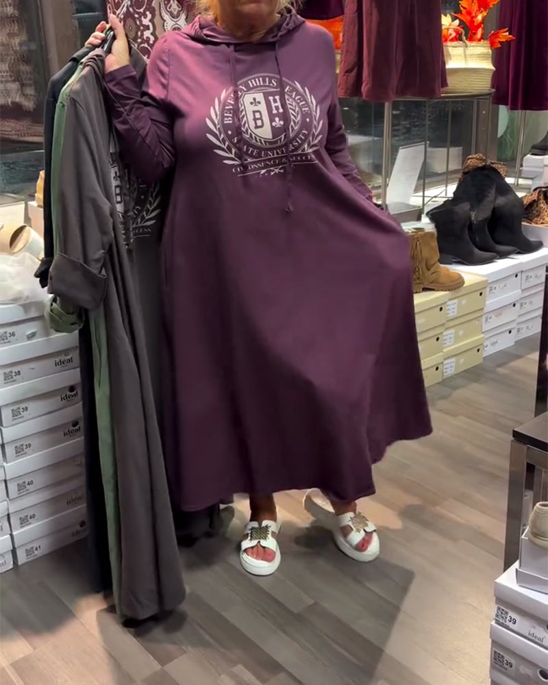 Jurk Met Capuchon Bedrukt Sweatshirt