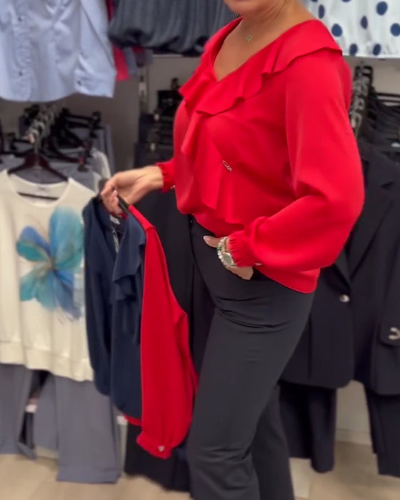 Blouse Mode Rood Gerimpeld