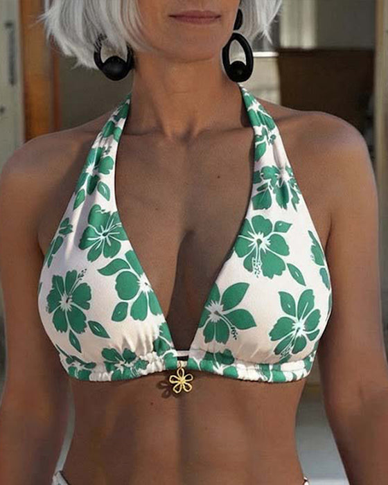 Bikini Hibiscus Print Halter