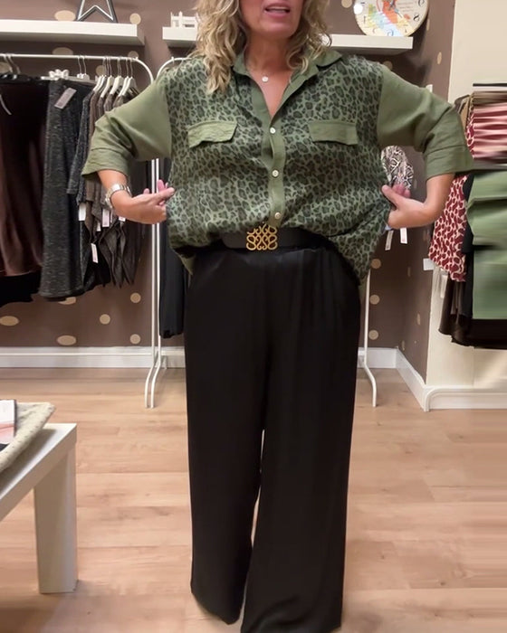 Casual overhemd met revers en luipaardprint en knoopjes