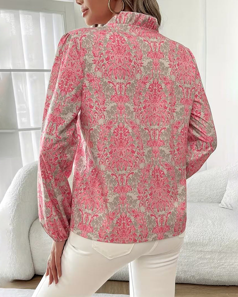 Gedrukte Blouse Met Rucheskraag