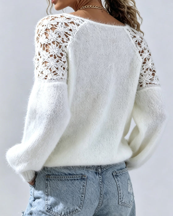 Pullover Met Uitsparing Kant Detail Patchwork