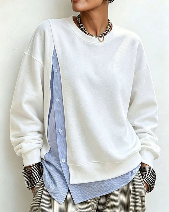 Sweatshirt Mock Gelaagd Patchwork Ronde Hals