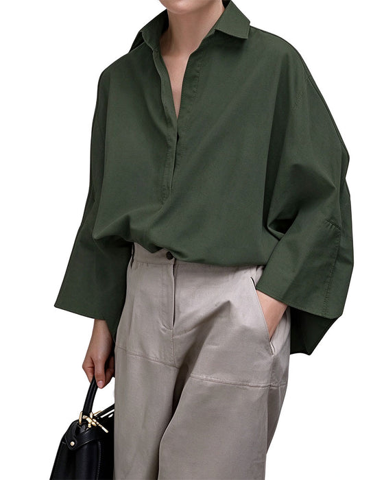 Blouse Losse Vleermuismouw Revers