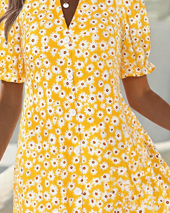 Jurk V-Hals Ballon Mouw Daisy