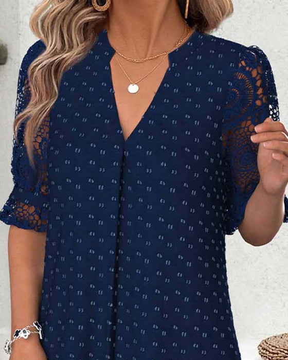 Jurk V-Hals Afdruk Kant Patchwork A-Lijn
