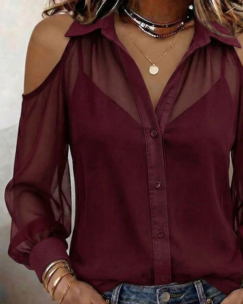 Twee Delige Set Kraan Blote Schouder Doorzichtige Blus Top