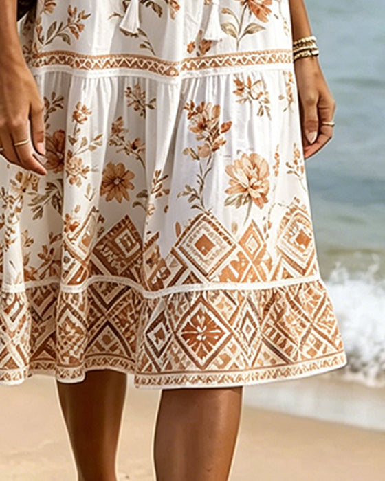 Jurk V-Hals Patchwork Bloemen Vakantie