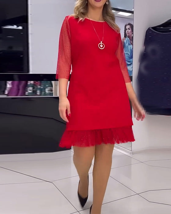 Jurk effen kleur mesh stiksels pailletten