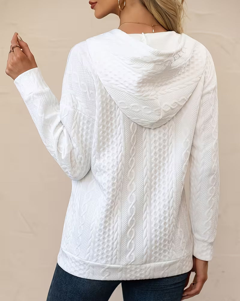 Hoodie In Effen Kleur Met Knoopsluiting Jacquard